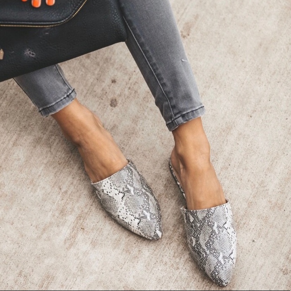 Snakeskin Mules Flats - Never Worn